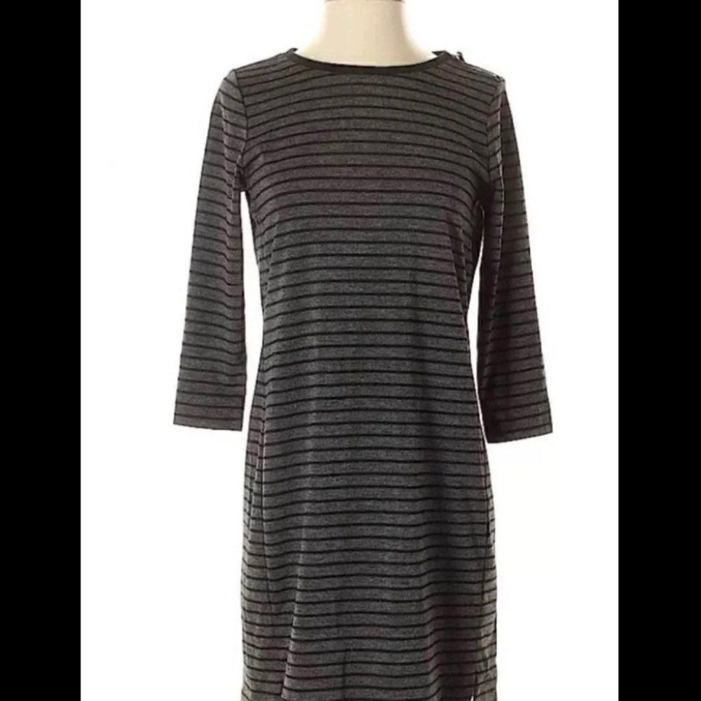 LOFT Shift Dress Grey with Black Stripes - Size M